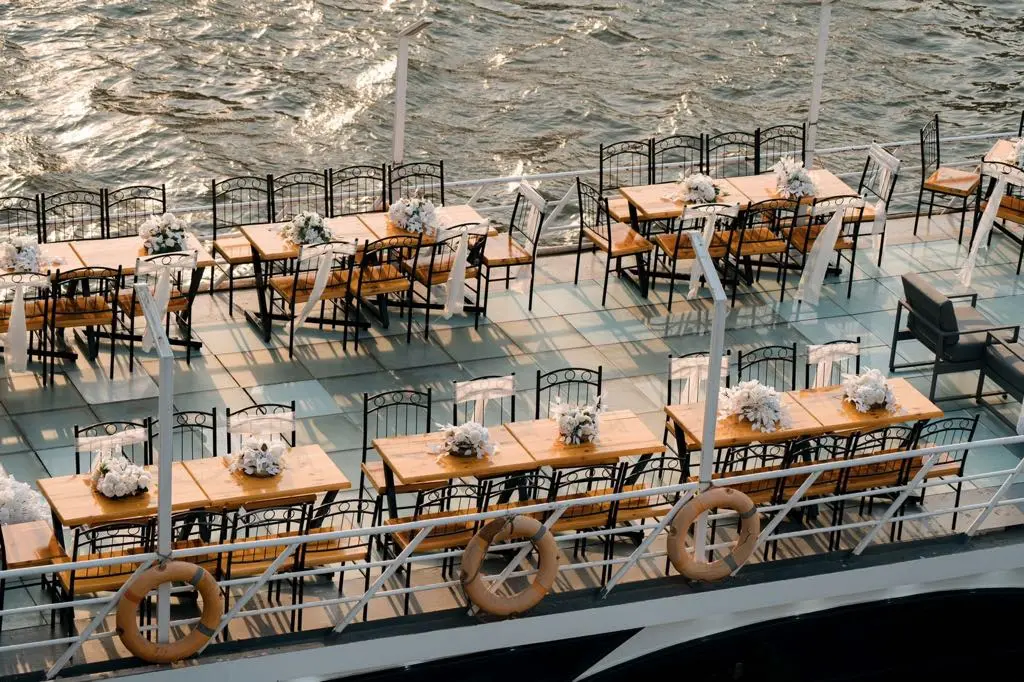 Cupid Yacht's sun deck with panoramic Cairo skyline