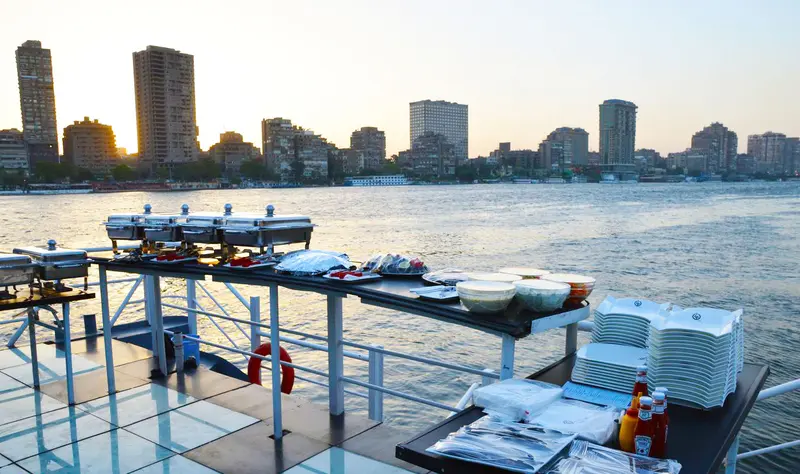 Gourmet buffet setup in Cupid Yacht's dining area