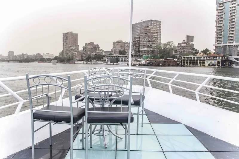 Spacious front deck of Cupid Yacht with Nile view